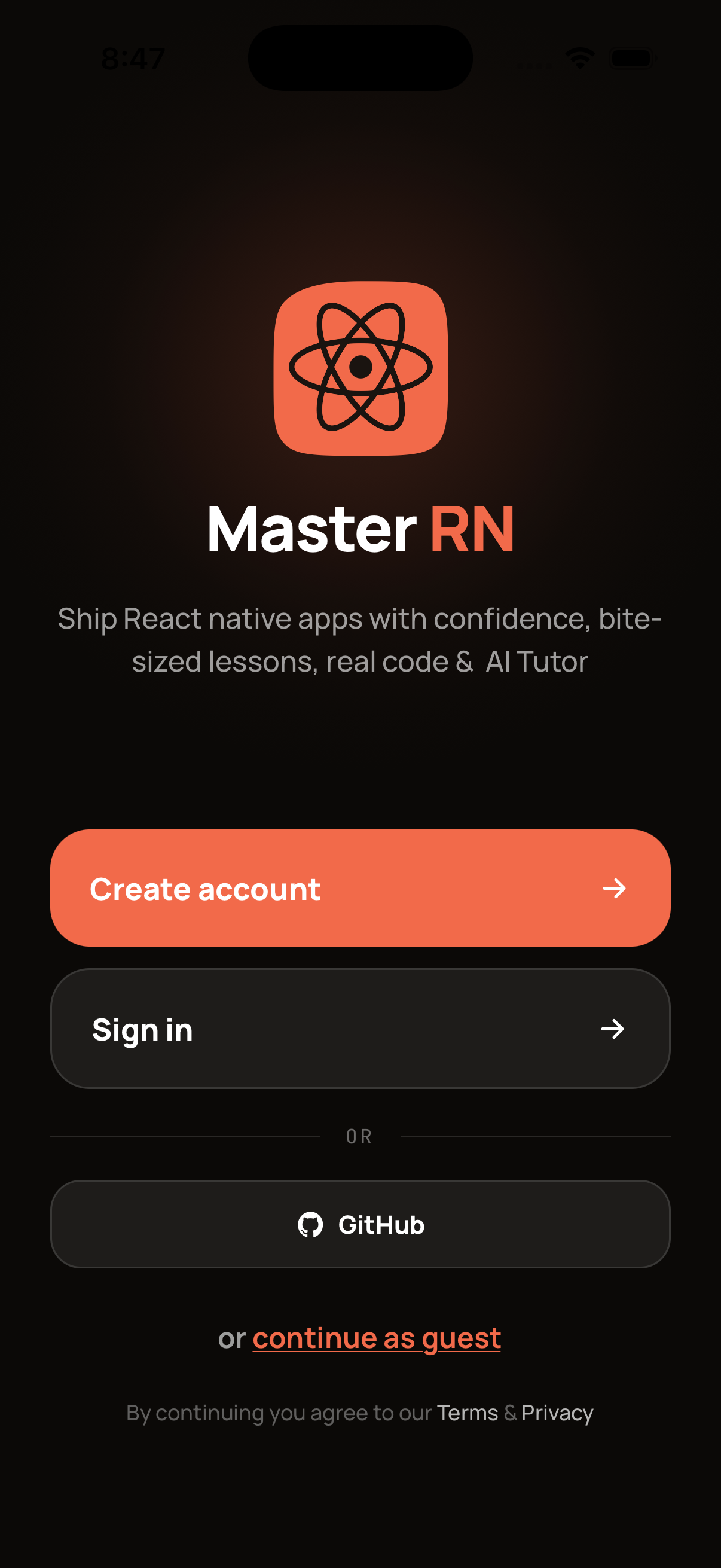 Master React Native app screen