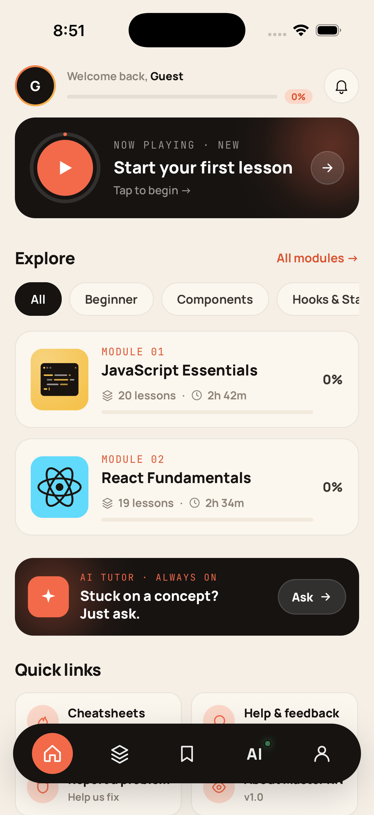 Master React Native app screen
