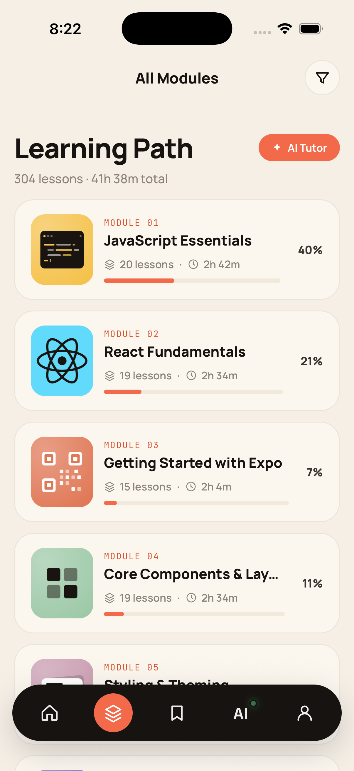 Master React Native app screen